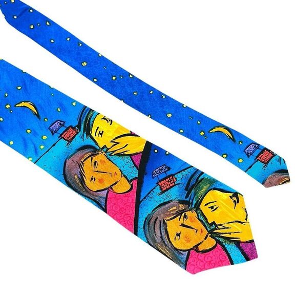Vintage NWT Manhattan Men's The Beatles Artwork Print Silk Tie Multicolor OS - Picture 1 of 10